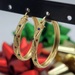10k Yellow Gold Diamond Cut Satin with Multi-Colour Gemstones Hoop Earrings