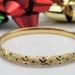 14k Yellow Gold Diamond Cut Satin Multi-Coloured Gemstone Bangle Bracelet