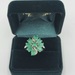0.925% Silver Green Gemstone Cluster Ring with Diamond Accents Size 9