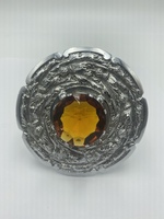 Memorabilia Amber Celtic Brooch Cloak Pin Silver Tone 