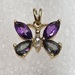 10 Karat Yellow Gold Green, Purple And Clear Stone Butterfly Pendant 