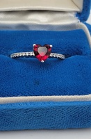 0.925% Silver Red Heart & Clear Gemstone Ring Size 6