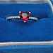 0.925% Silver Red Heart & Clear Gemstone Ring Size 6
