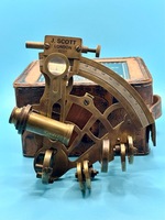 J.SCOTT Nautical Brass Sextant Marine Vintage Leather Box 