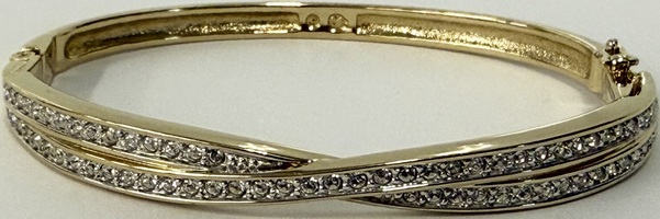 Swarovski Gold Tone Double Cross Pavé  Crystal Bangle Bracelet 