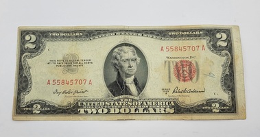 1953 US 2 Dollar Bill Red Seal A - Circulated
