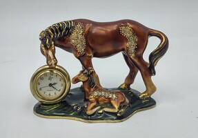 Enamel Horse and Foal Desk Clock *Not Running