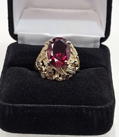 10K Karat Yellow Gold Band Red Gemstone Ring -Size 6.25