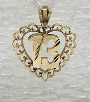 10 Karat Yellow Gold "13" Heart Pendant