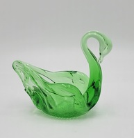 Vintage Chalet Art Glass Green Swan Bomboniere Mid Century