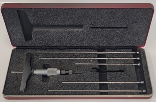 Starrett No. 445 Depth Gauge Micrometer + 6 Rods & Wrench