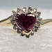 14 Karat Yellow Gold Red Gemstone Heart Cluster With Diamonds - Size 7