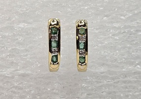 14 Karat Yellow Gold Drop Earrings W/ 3 Green & 3 Clear Gemstones