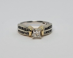 14k White & Yellow Gold Princess Diamond Solitaire Ring Size 5.5 0.60ct