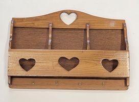 Vintage Rustic Wooden Letter/Key Organizer Holder With Heart Cutouts 