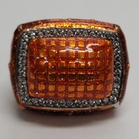 .925 Silver and Orange Enamel Ring - Size: 7