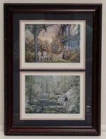 1987 Peter Robson SUMMER GARDEN and THE MEETING - 2 Prints in 1 Frame
